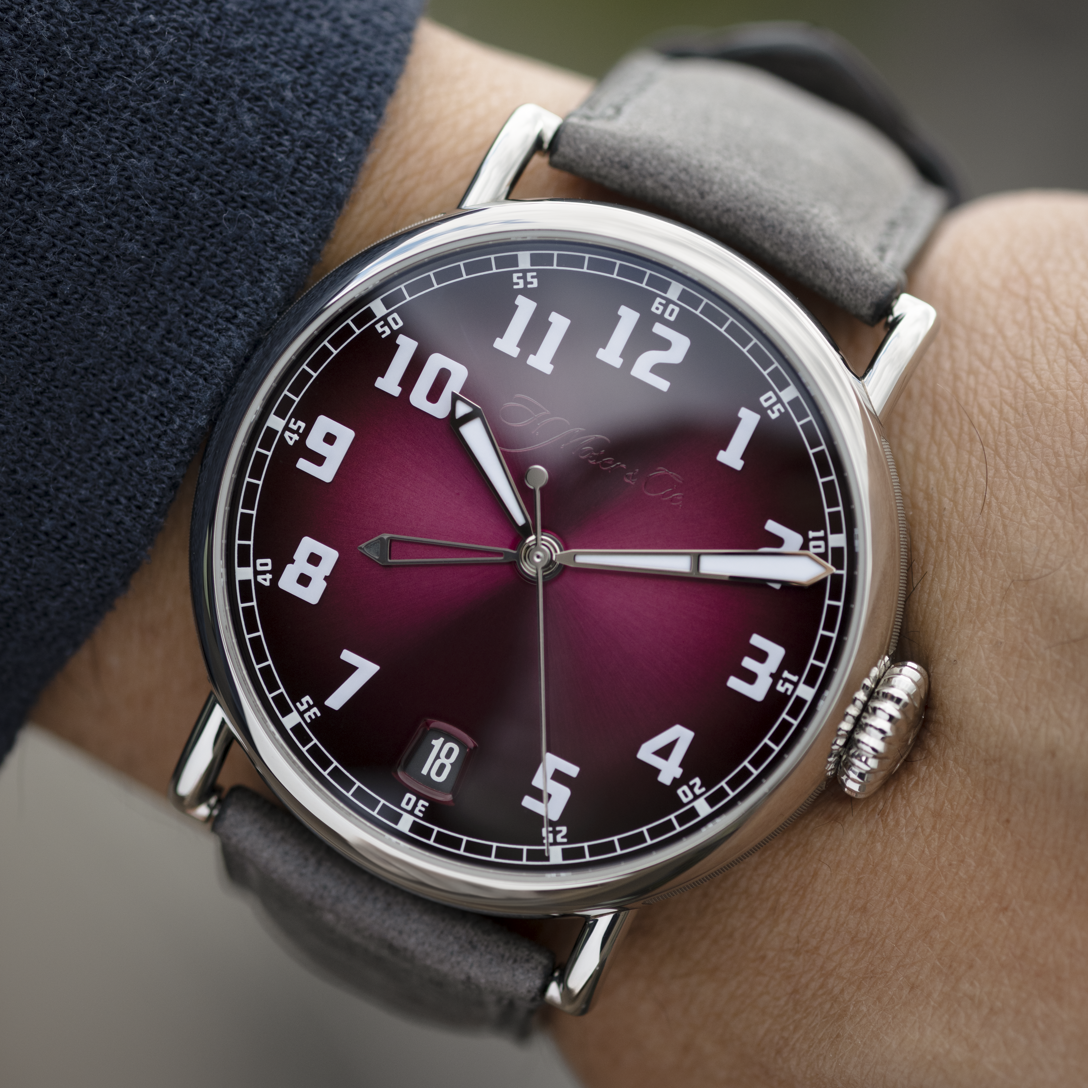 H. Moser & Cie, Heritage Dual Time Burgundy fumé dial | Phillips