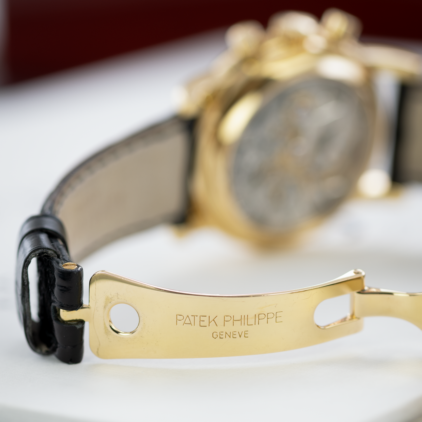 Inside Clasp of Yellow Gold Patek Philippe Perpetual Calendar Chronograph in 'Fourth Series' Ref. 3970EJ-014 36mm