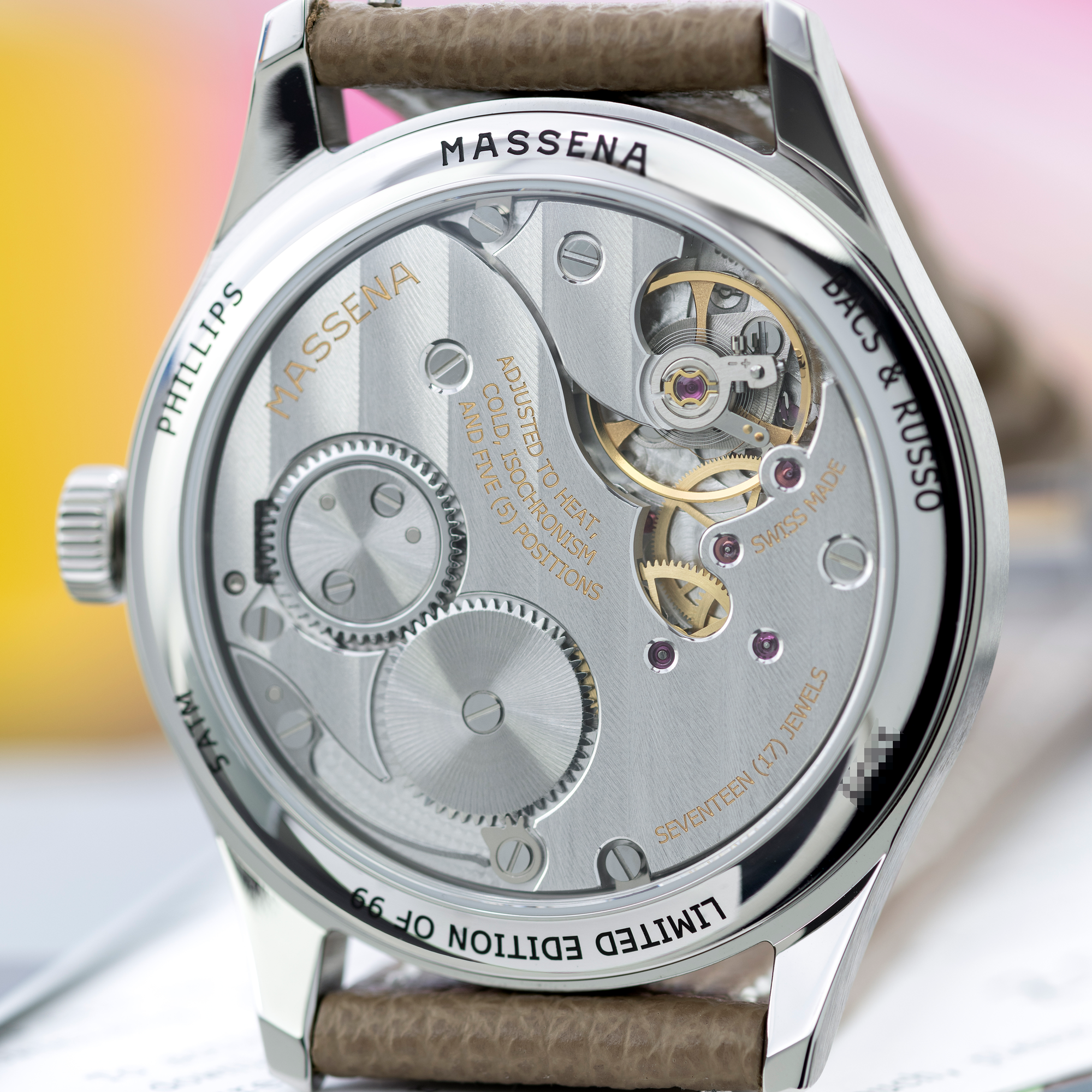 Movement of Stainless Steel Phillips in Association with Bacs & Russo Massena LAB 1952 Observatory Dial Limited Edition with Raúl Pagès 38.5mm