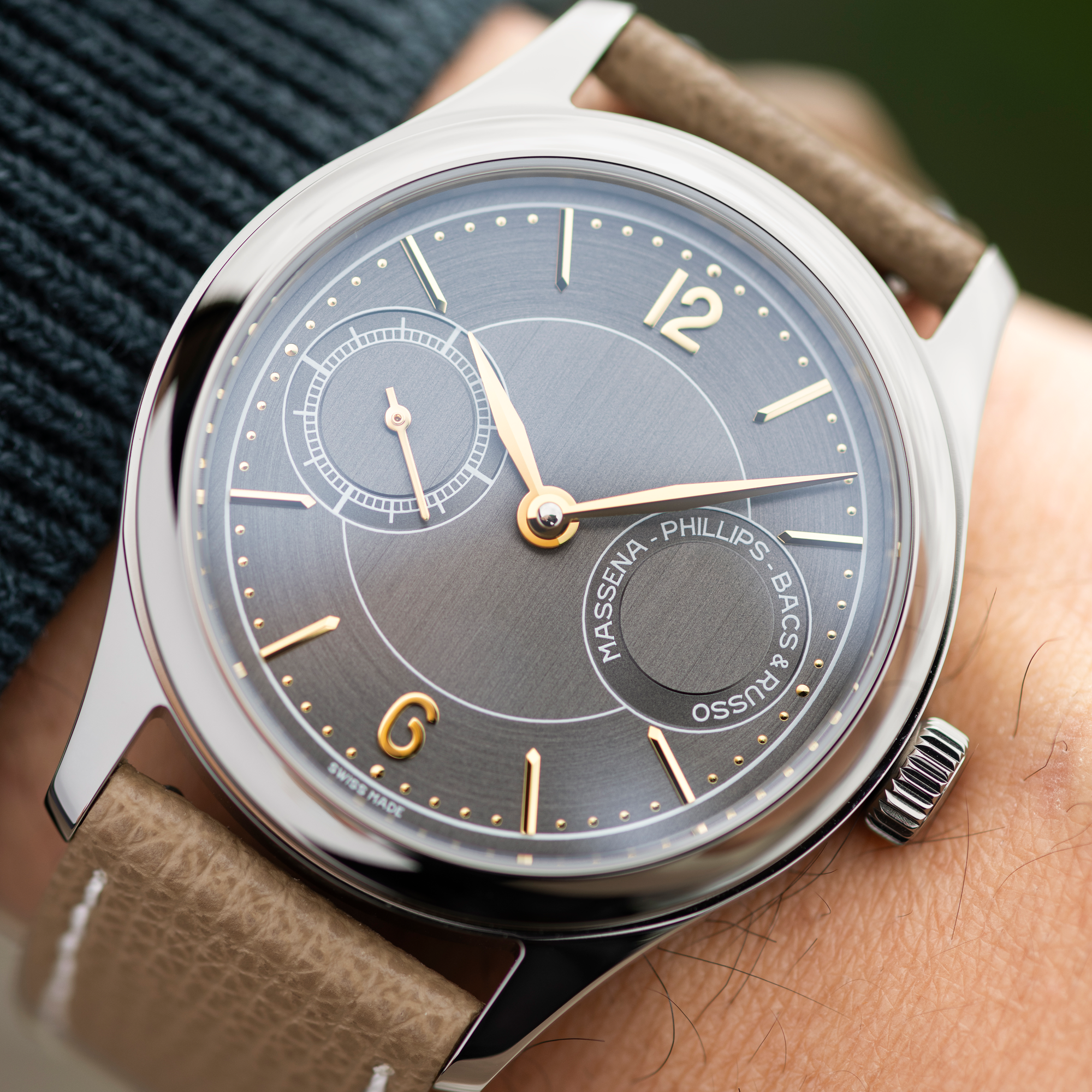 Wrist Shot of Stainless Steel Phillips in Association with Bacs & Russo Massena LAB 1952 Observatory Dial Limited Edition with Raúl Pagès 38.5mm