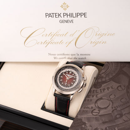 Full Set Patek Philippe World Time Chronograph Singapore Limited Edition 2019 Ref. 5930G-011 39.5mm with Certificate of Origin and Box