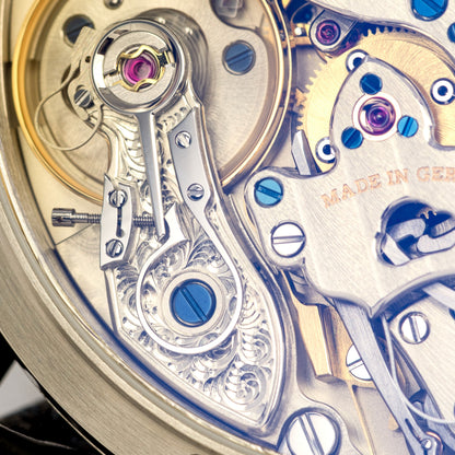 White Gold A. Lange & Söhne Richard Lange Jumping Seconds Ref. 252.029 39mm Balance Cock Closeup