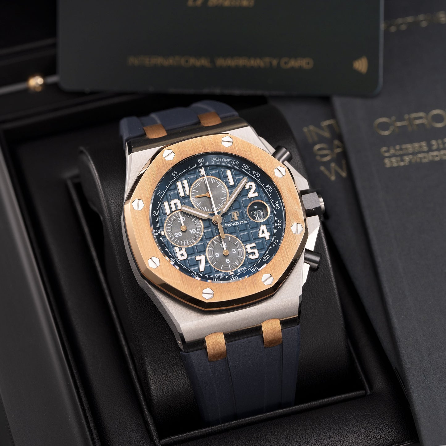 Full Set Pink Gold and Stainless Steel Audemars Piguet Royal Oak Offshore Selfwinding Chronograph “Bucherer Blue” Ref. 26471SR.OO.D101CR.01.A 42mm