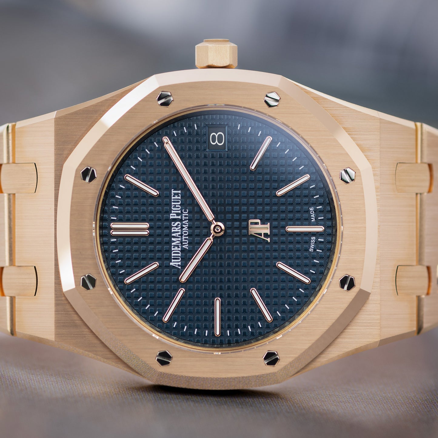Rose Gold Audemars Piguet Royal Oak with blue dial Ref 15202OR 39mm 