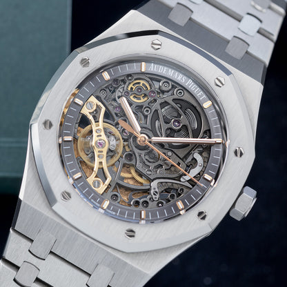 Stainless Steel Audemars Piguet Royal Oak "Skeleton" Double Balance Wheel Openworked Ref. 15407ST.OO.1220ST.01 41mm