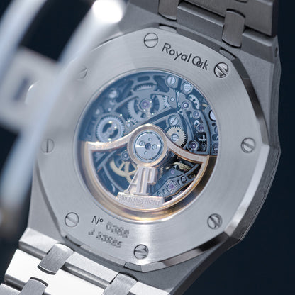 Back of Stainless Steel Audemars Piguet Royal Oak "Skeleton" Double Balance Wheel Openworked Ref. 15407ST.OO.1220ST.01 41mm