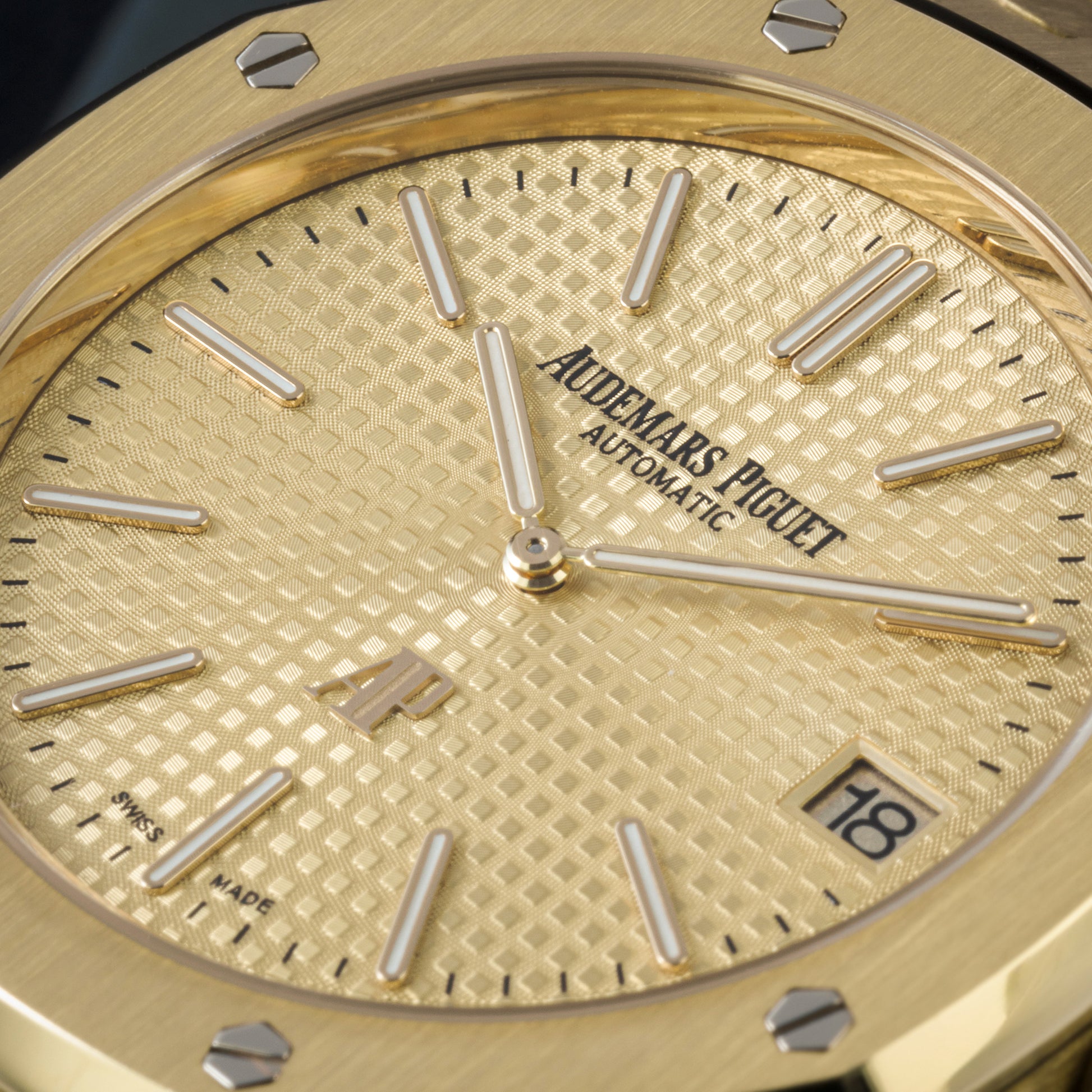 Close-up of Yellow Gold Audemars Piguet Royal Oak
“Jumbo” Extra-Thin Ref. 15202BA.OO.1240BA.02.A 39mm
