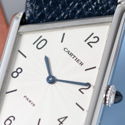Close-up of Platinum Cartier Tank Asymétrique Limited Edition of 100 Ref. 2488 23mm x 33mm 