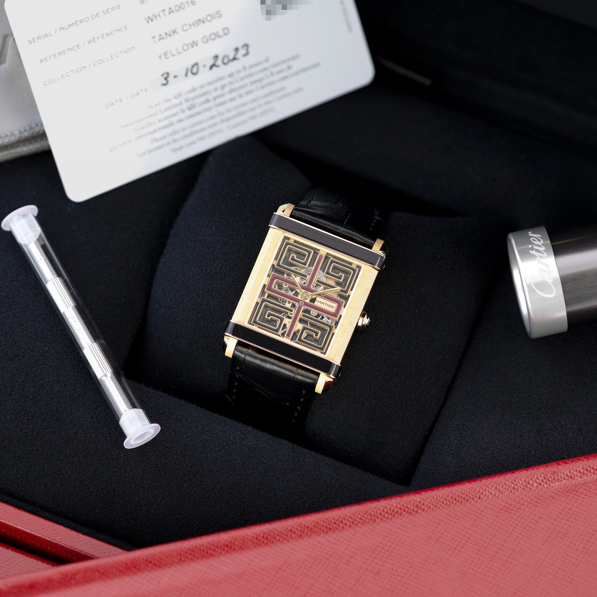 Full Set Yellow Gold Cartier Tank Chinoise Skeleton Ref. WHTA0016 39.5 mm