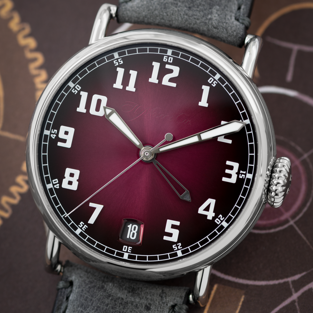 H. Moser & Cie, Heritage Dual Time Burgundy fumé dial | Phillips