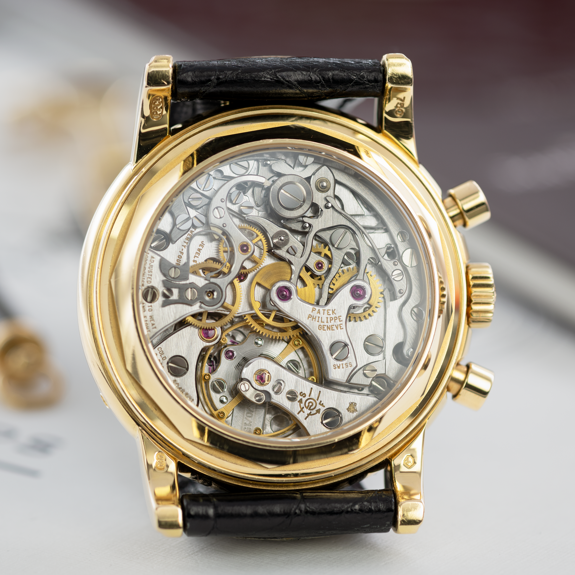 Close-up watch movement Yellow Gold Patek Philippe Perpetual Calendar Chronograph in 'Fourth Series' Ref. 3970EJ-014 36mm