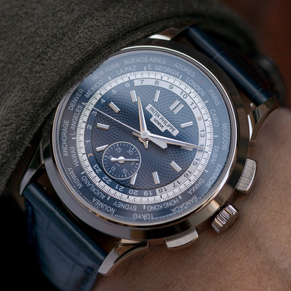 White Gold Patek Philippe World Time Chronograph ref. 5930G Wristshot 39.5mm