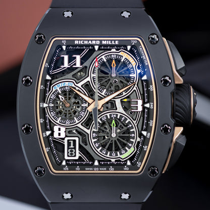 Front shot of black ceramic Richard Mille flyback chronograph RM72-01