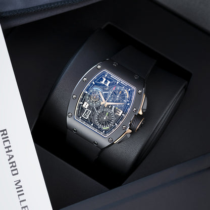 Full set of box and papers with black ceramic Richard Mille flyback chronograph RM72-01