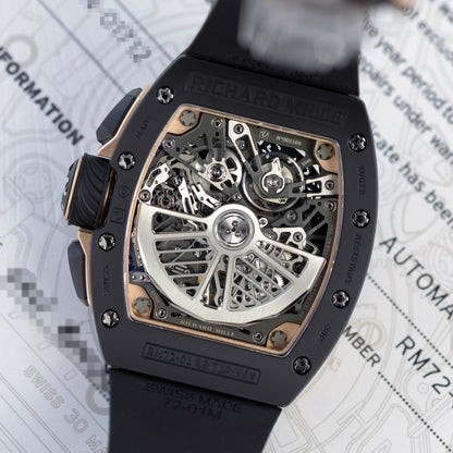 Back shot of black ceramic Richard Mille flyback chronograph RM72-01