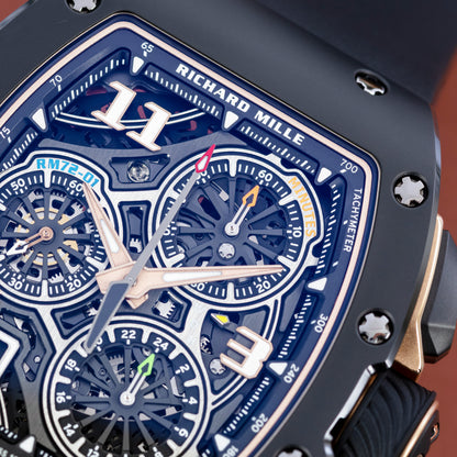 closeup shot of black ceramic Richard Mille flyback chronograph RM72-01