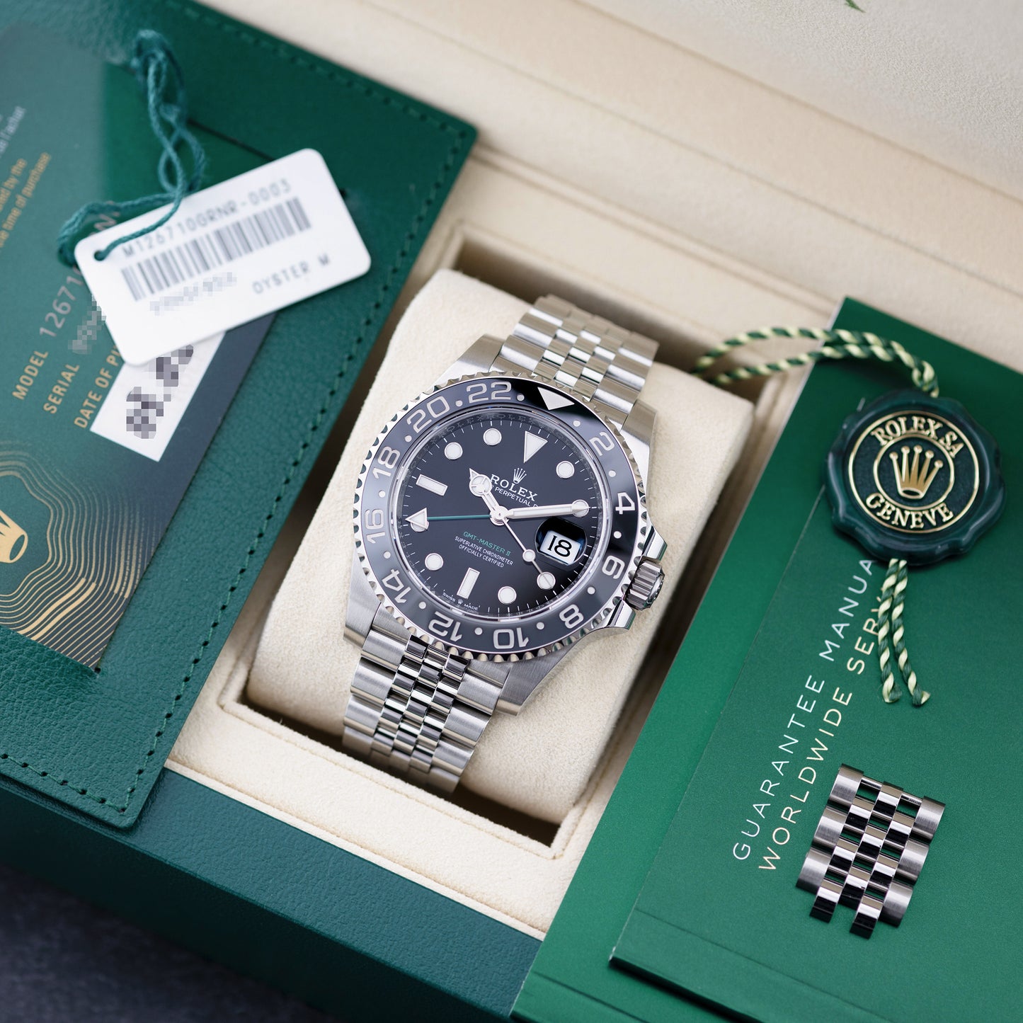 Full Set Stainless Steel Rolex GMT-Master II Ref. 126710GRNR Bruce Wayne 40mm