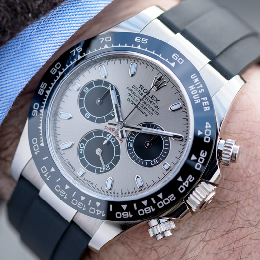 Wrist-Shot White Gold Rolex Daytona 'Ghost' Dial on Oysterflex Ref. 116519LN 40mm