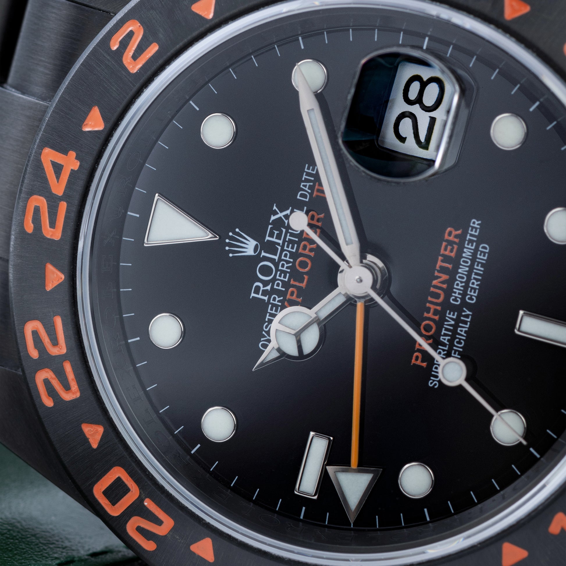 Black DLC Prohunetr Explorer II ref.16570 40mm close up shot 