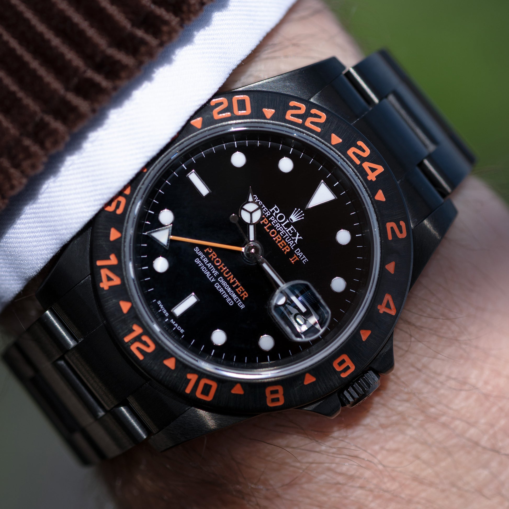 Black DLC Prohunetr Explorer II ref.16570 40mm wrist shot