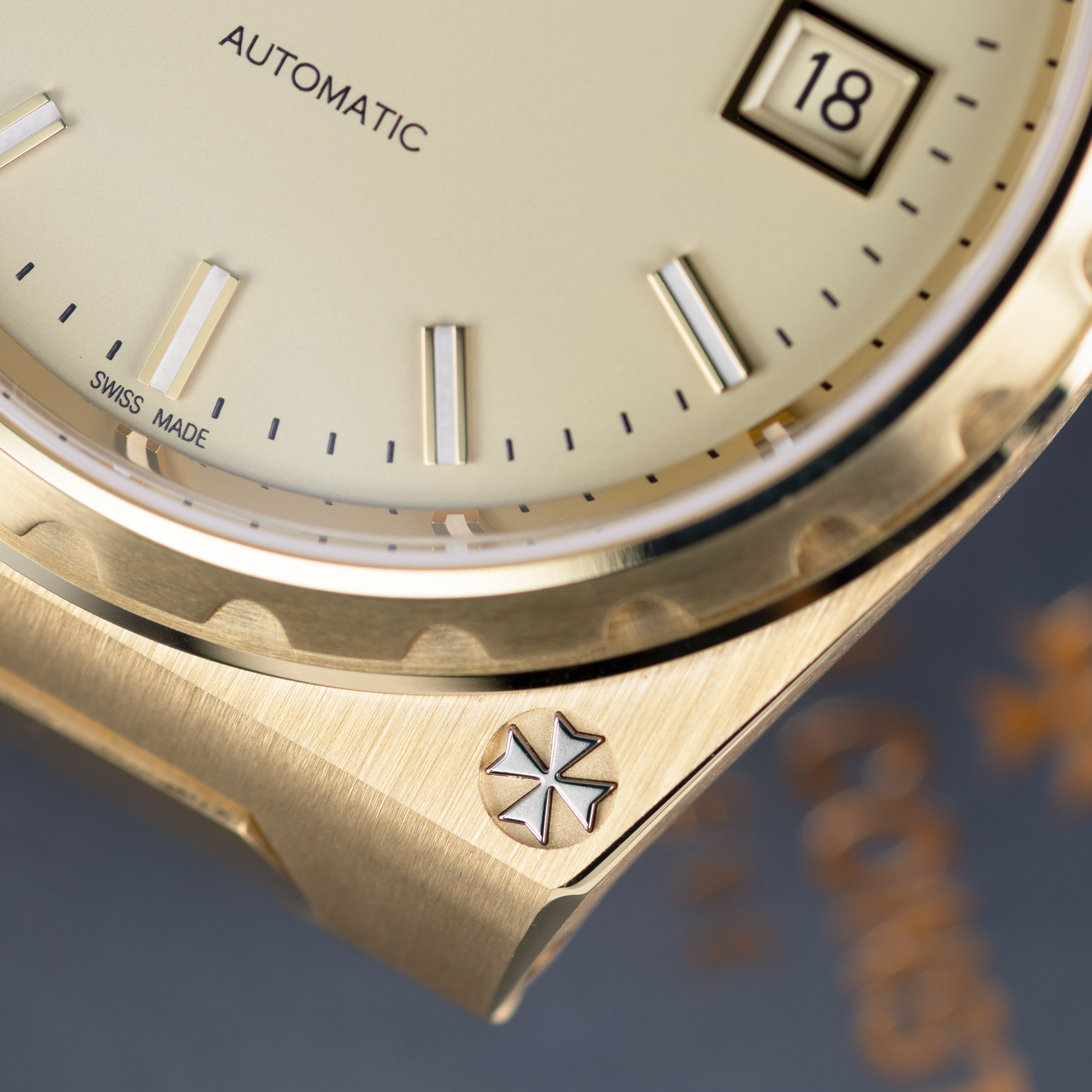 Close-up of Maltese Cross on Yellow Gold Vacheron Constantin Historiques 222 Ref. 4200H/222J-B935 37mm