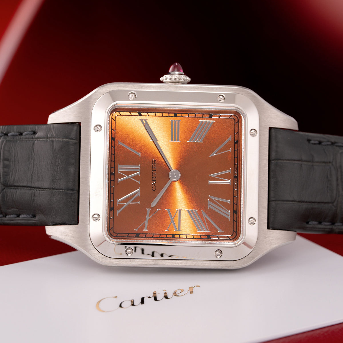 Limited Edition Pt 950 Platinum Cartier Santos-Dumont Extra-Large Copper Dial 46.6 mm Ref. WGSA0113