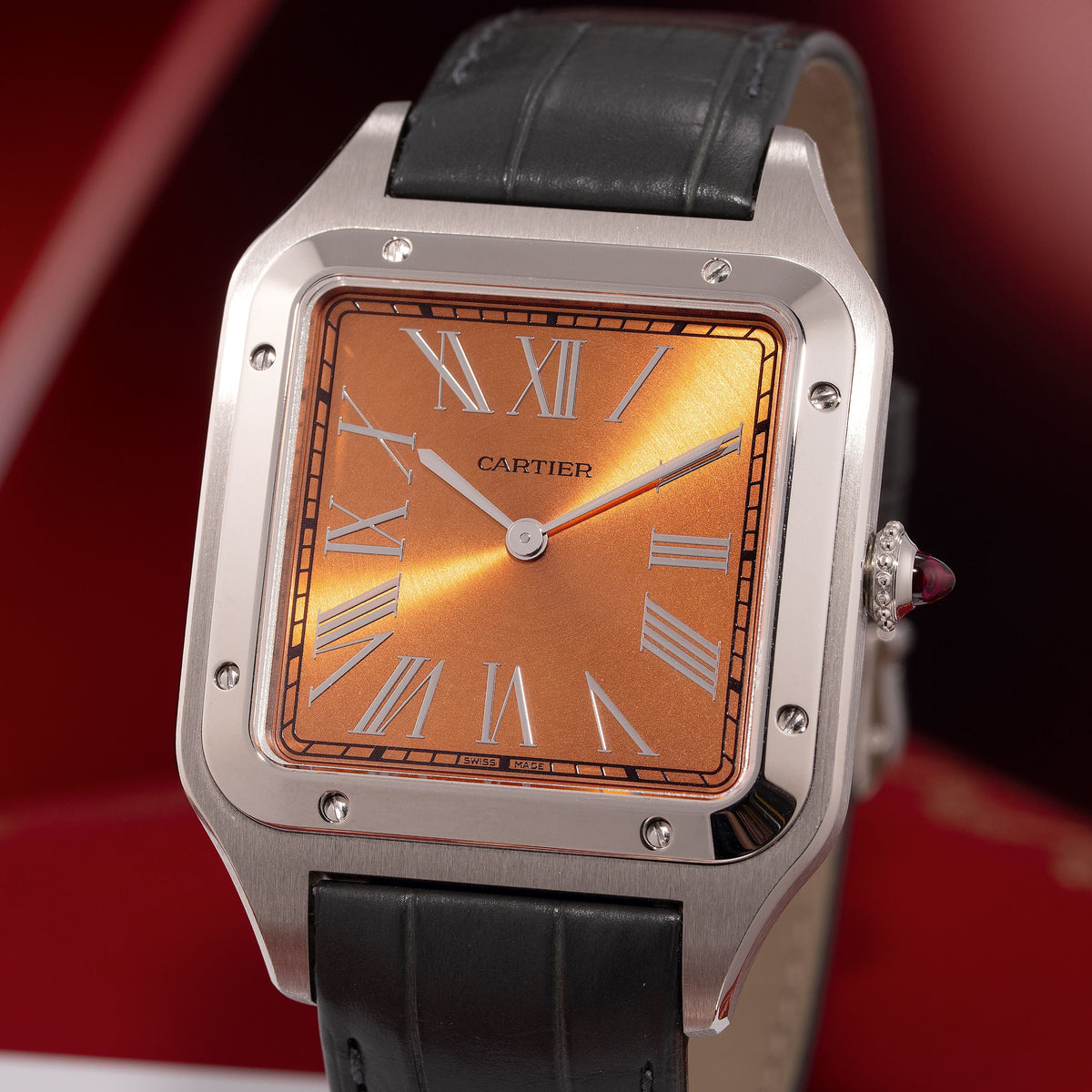 Dial of Limited Edition Pt 950 Platinum Cartier Santos-Dumont Extra-Large Copper Dial 46.6 mm Ref. WGSA0113