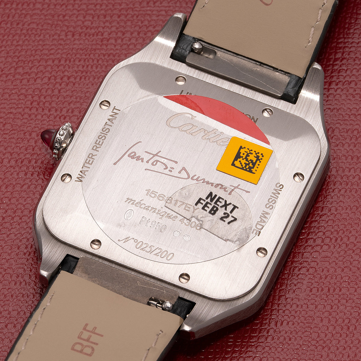 Caseback of Limited Edition Pt 950 Platinum Cartier Santos-Dumont Extra-Large Copper Dial 46.6 mm Ref. WGSA0113