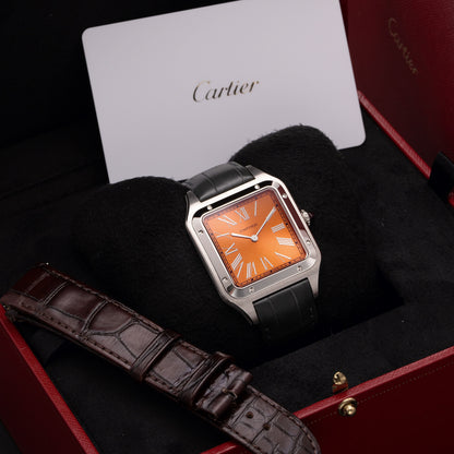 Full Set of Limited Edition Pt 950 Platinum Cartier Santos-Dumont Extra-Large Copper Dial 46.6 mm Ref. WGSA0113