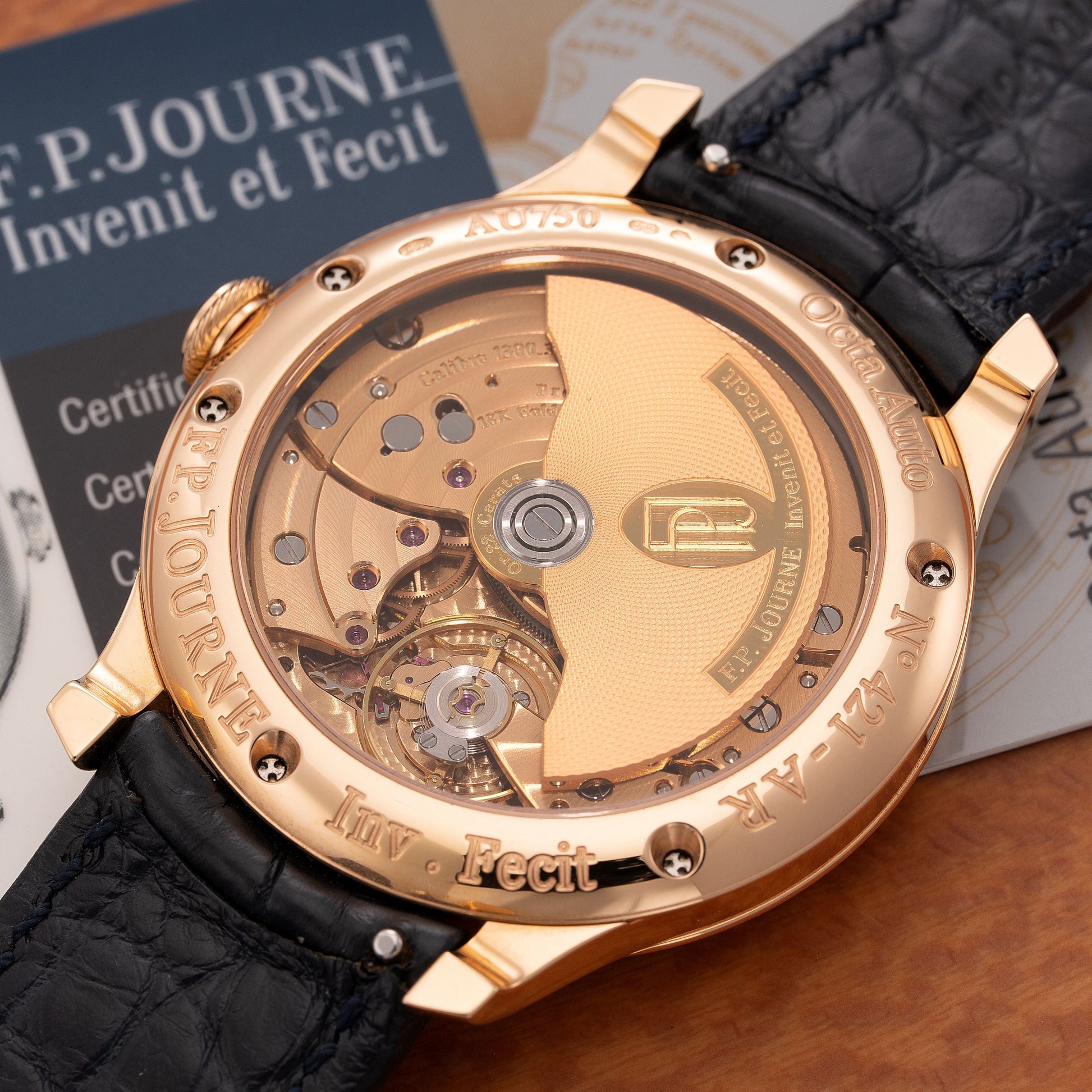 Caseback of F.P.Journe Octa Automatique Réserve Nacre Ref. AR 40mm in 18K 6N Gold and Pink Mother-of-Pearl Hour Ring