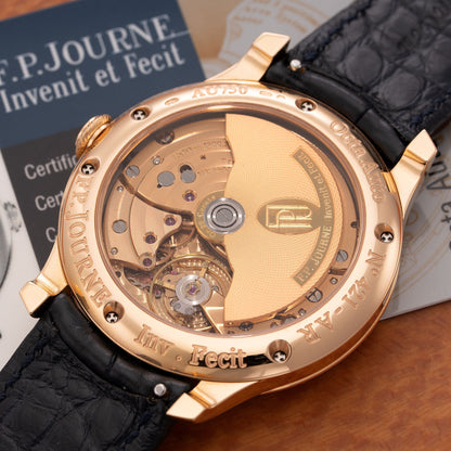 Caseback of F.P.Journe Octa Automatique Réserve Nacre Ref. AR 40mm in 18K 6N Gold and Pink Mother-of-Pearl Hour Ring