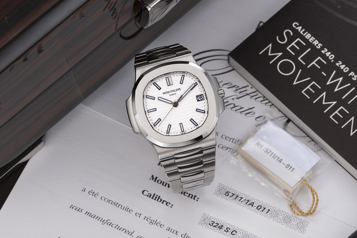 The Patek Philippe Nautilus Ref. 5711/1A-011with white dial.