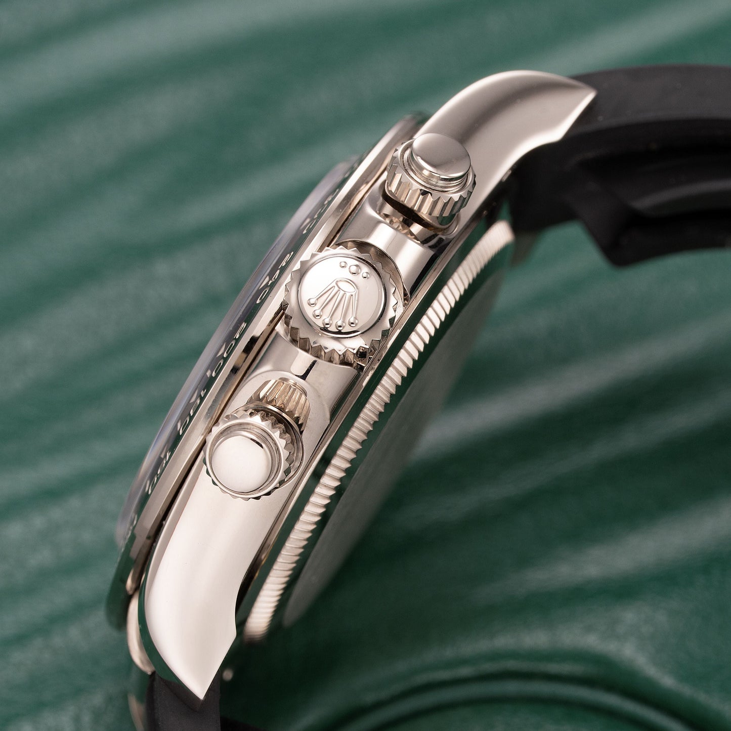 Crown View of White Gold Rolex Daytona 126519LN 40mm with Oysterflex 