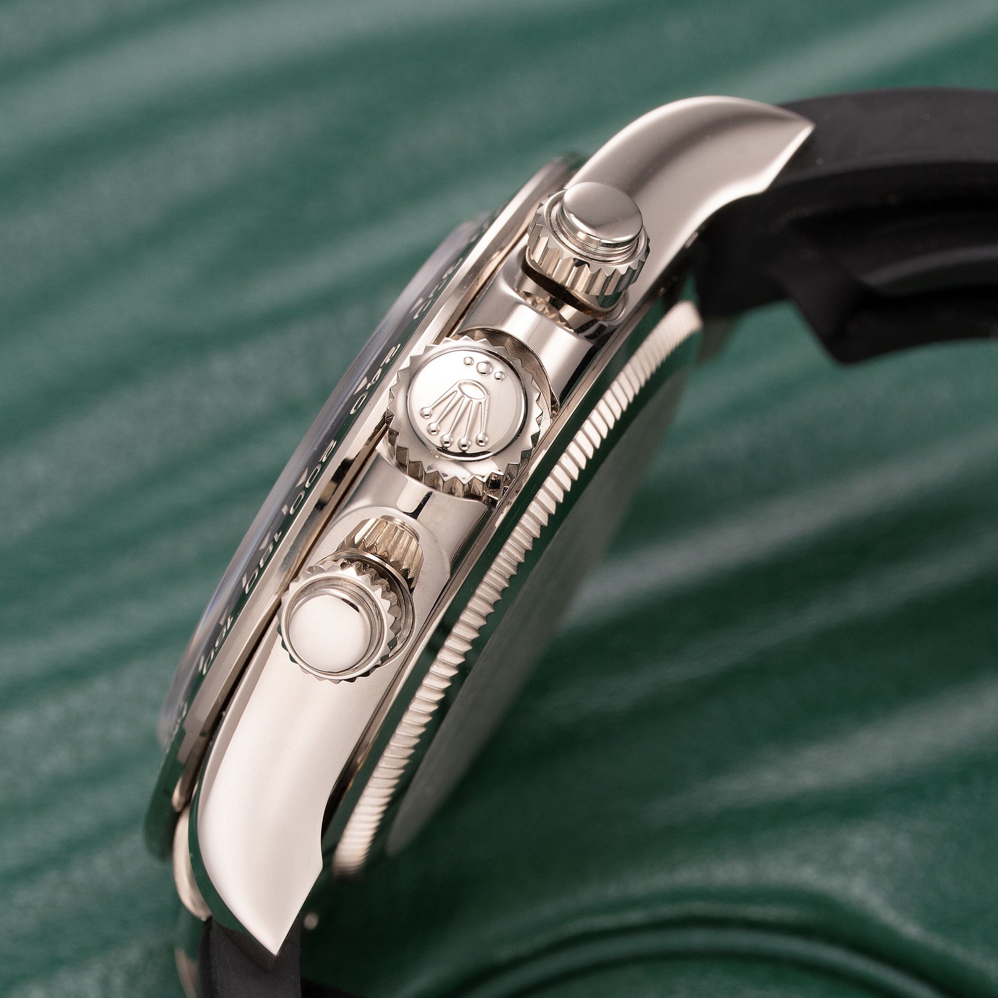 Crown View of White Gold Rolex Daytona 126519LN 40mm with Oysterflex 