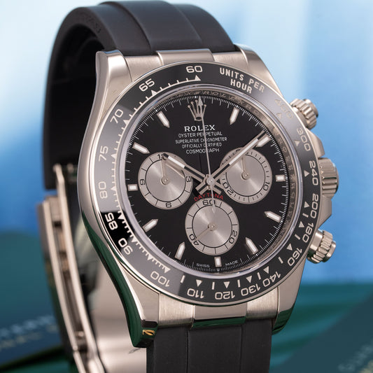 Front View of White Gold Rolex Daytona 126519LN 40mm with Oysterflex 